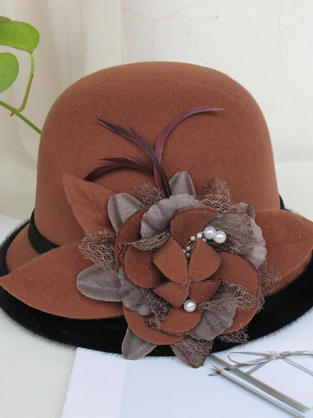 Party Hat Party Wedding Special Occasion Flower Flower Camel White Hat Gray Fall Winter Spring Holiday for Women