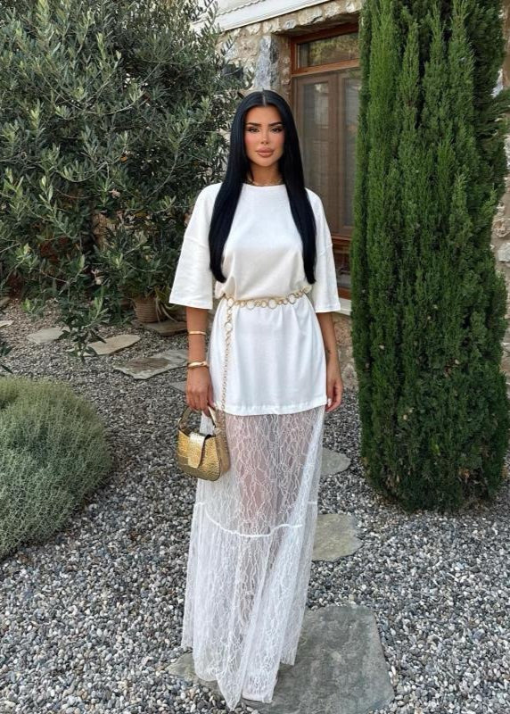 Lucera - Sheer Lace Contrast Maxi Dress