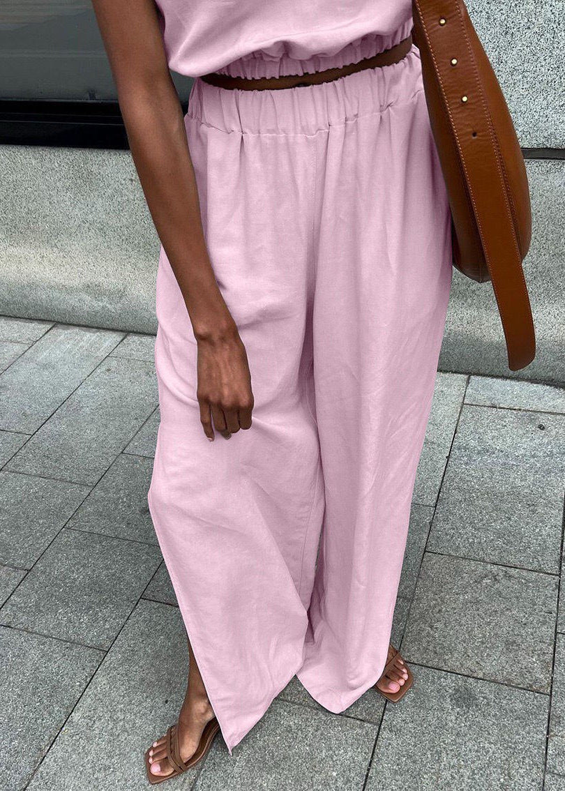 Savanna Wide-Leg Set – Beige Sleeveless Top & High-Slit Palazzo Pants