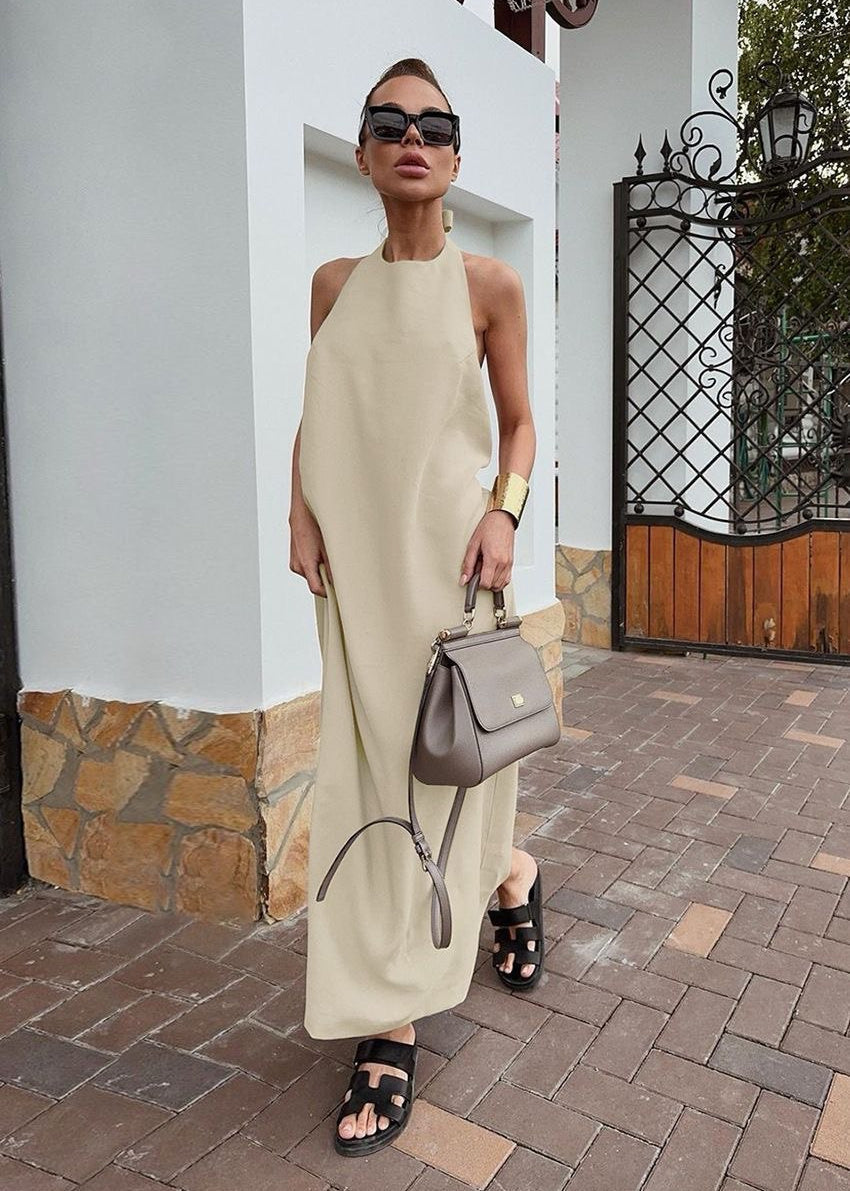 Sahara Backless Halter Maxi Dress – Cotton & Linen Blend