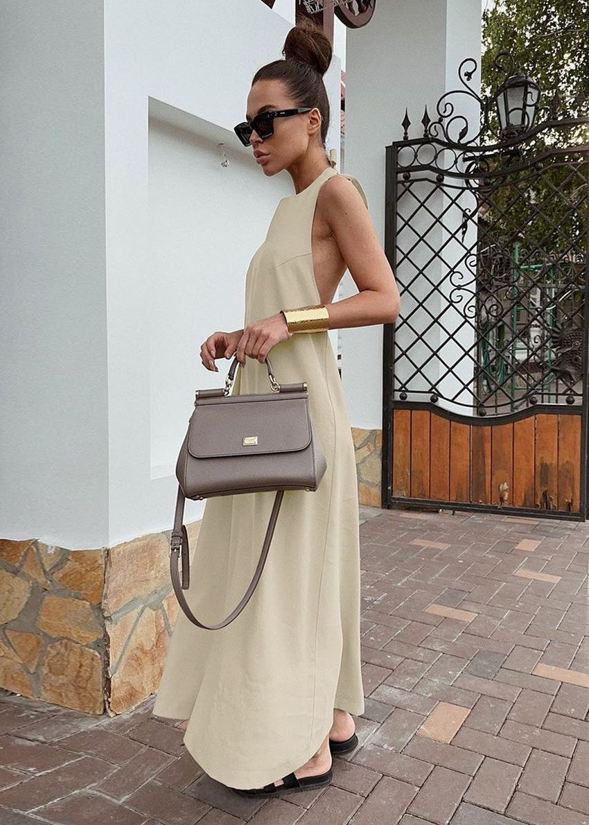 Sahara Backless Halter Maxi Dress – Cotton & Linen Blend