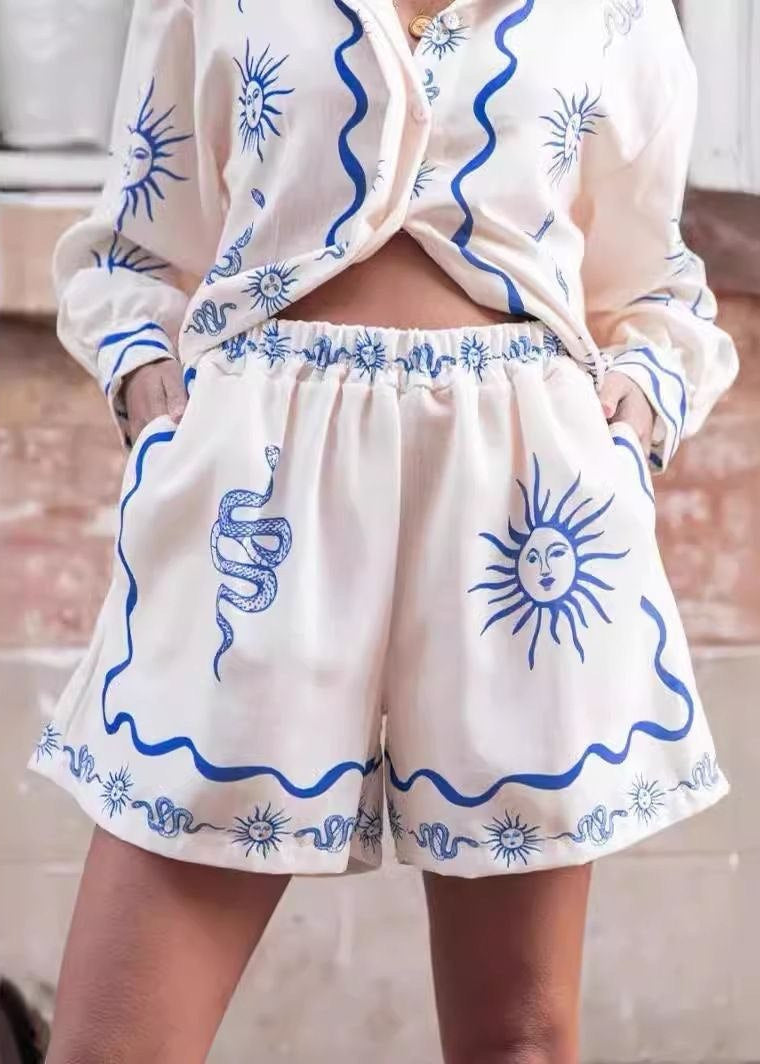Solara Sketch - Sun & Snake Print Shirt and Shorts Set