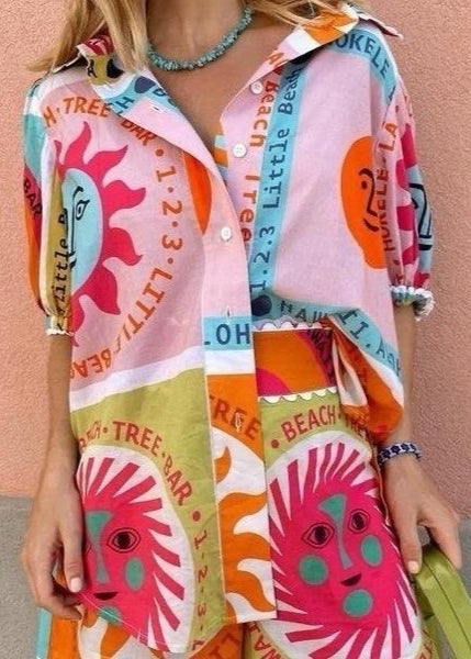 Viva Solare - Graphic Sun Print Puff Sleeve Set