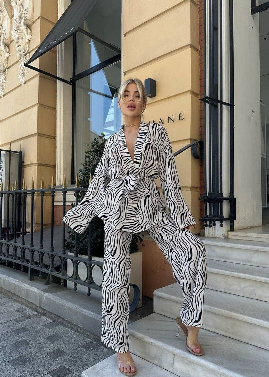 Zebra Mist - Light Blue Printed Lounge Set