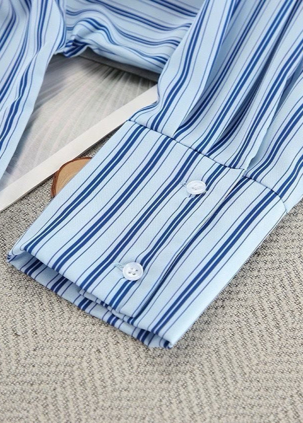Skyline Stripe 3-Piece Lounge Set – Oversized Shirt, Crop Top & Wide-Leg Pants