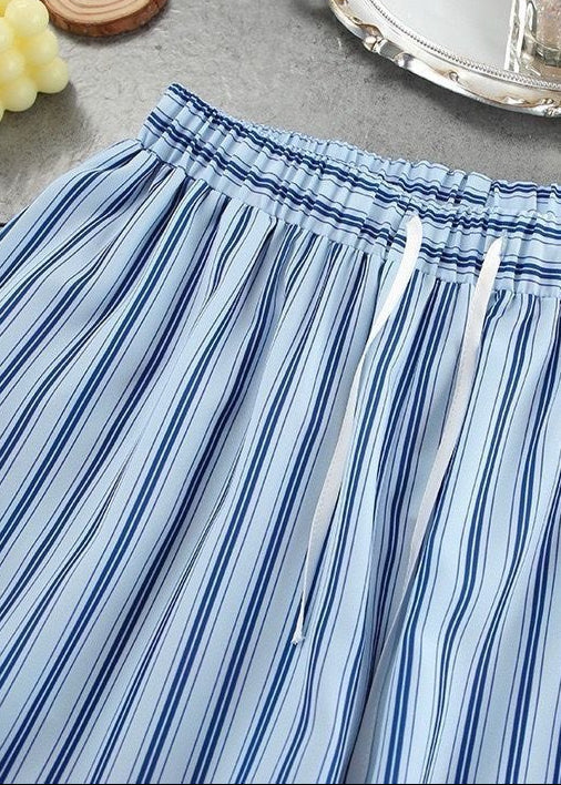 Skyline Stripe 3-Piece Lounge Set – Oversized Shirt, Crop Top & Wide-Leg Pants