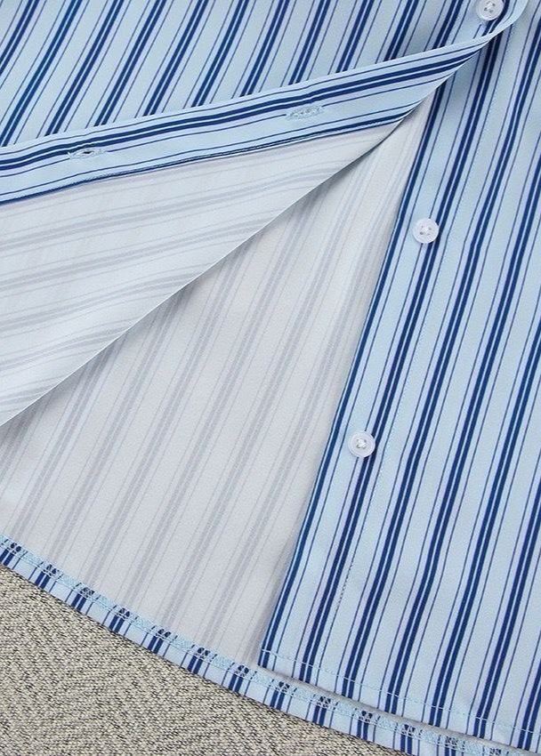 Skyline Stripe 3-Piece Lounge Set – Oversized Shirt, Crop Top & Wide-Leg Pants