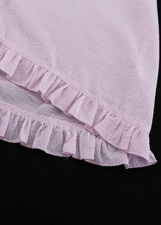 Ruffle Charm - Striped Button-Up Top & Shorts Set