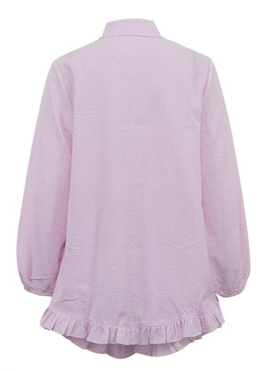 Ruffle Charm - Striped Button-Up Top & Shorts Set