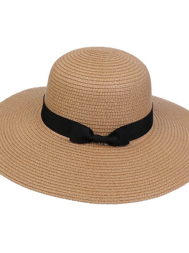 Hat Straw Hat Black Pink Khaki Outdoor Daily Holiday Braided Bow Pure Color Portable Sun Protection Breathable for Women