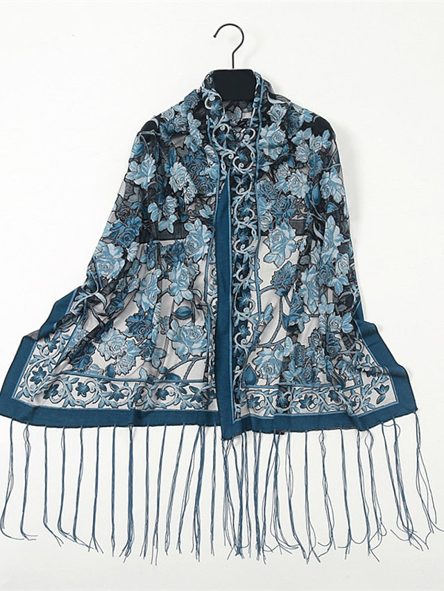 Fashion Women Viscose Scarf Laser Cut Lace Floral Patchwork Tassel Hijab Shawls and Wraps Female Foulards Echarpe for Women