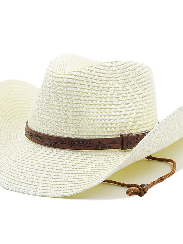 Summer Outdoor Men Women Western Cowboy Straw Hats Curled Brim Breathable Holiday Beach Jazz Cap Fishing Sun Protection Hat for Women