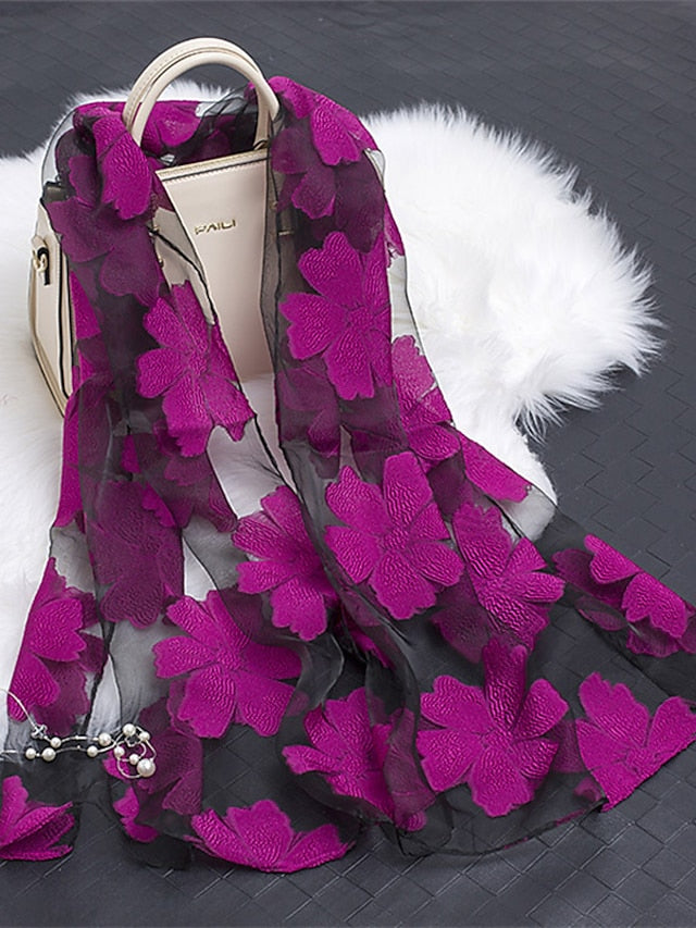 Fashion Women Scarf Summer Thin Breathable Scarves for Lady Shawls and Wraps Organza Hollowed Flowers Beach Stoles Bandana Foulard for Women