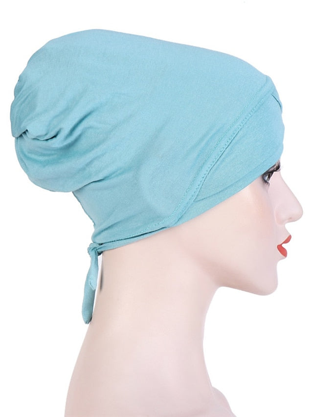 Muslim with Rope Scarf Hat Women Turban Soft Chemo Cap Hair Loss Islamic Headwrap Head Cover Wrap Caps Headwear Dubai Arab Bonnet New for Women