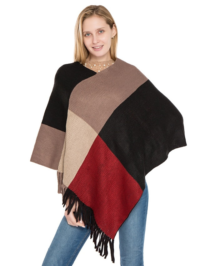 Shawl Wrap Poncho Ruana Cape Daily Holiday Cotton Polyester Casual Bohemia Warm 1 PC for Women