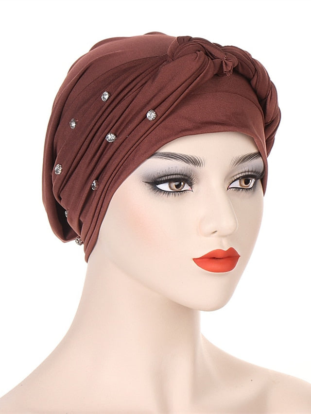 Bling Crystal with Braid Turbans For Women Muslim Turban Cap Islamic Head Wrap Indian Turbante Hat Hair Ready to Wear Hijabs for Women