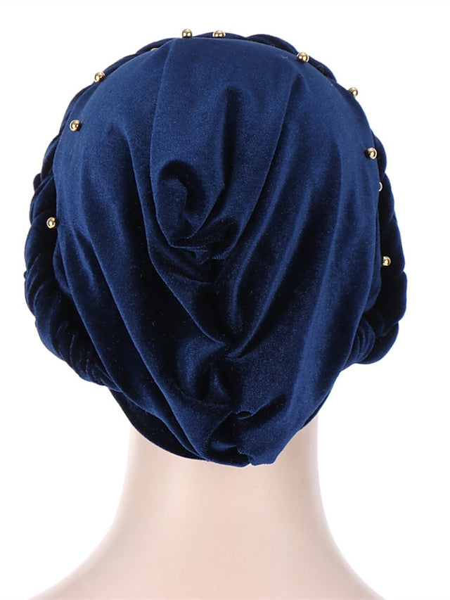 Retro Lady Women Beaded Hat Muslim Braid Head Scarf Turban Head Wrap Cover Ramadan Hair Loss Islamic Headwear Arab Fashion for Women
