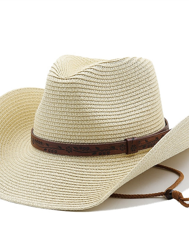 Summer Outdoor Men Women Western Cowboy Straw Hats Curled Brim Breathable Holiday Beach Jazz Cap Fishing Sun Protection Hat for Women