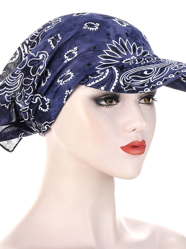 Women Bandana Scarf Cap Sunscreen Hedging Cap Printed Brim Baseball Cap Colorful Sunshade Hooded Scarf Headpiece Headscarf Baseball Hat for Women