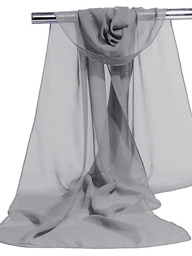 Chiffon Scarf Party Blue Scarf Pure Color Casual Green Gray Pink Fall for Women