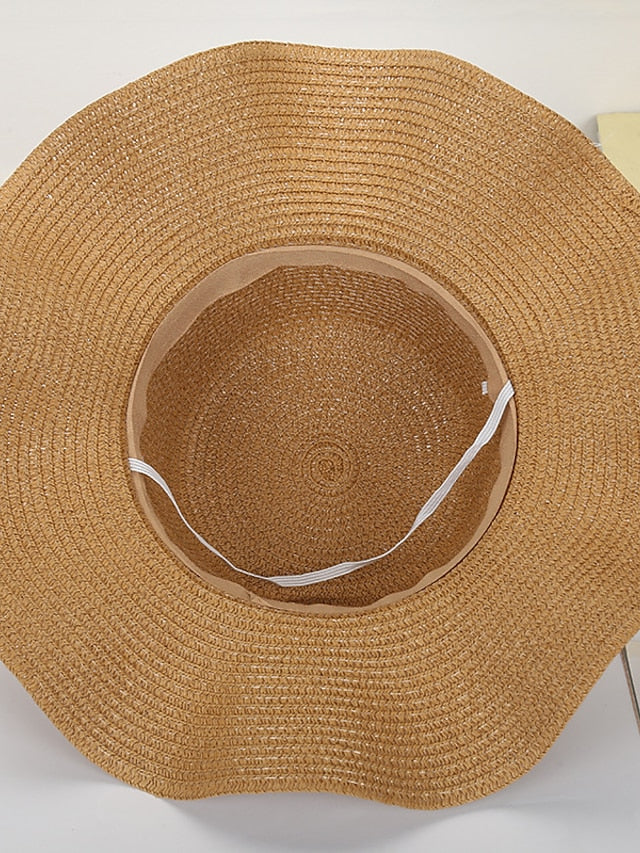 Hat Straw Hat Sun Hat White Blue Khaki Lawn Festival Bow Print Flower Portable Windproof Breathable for Women