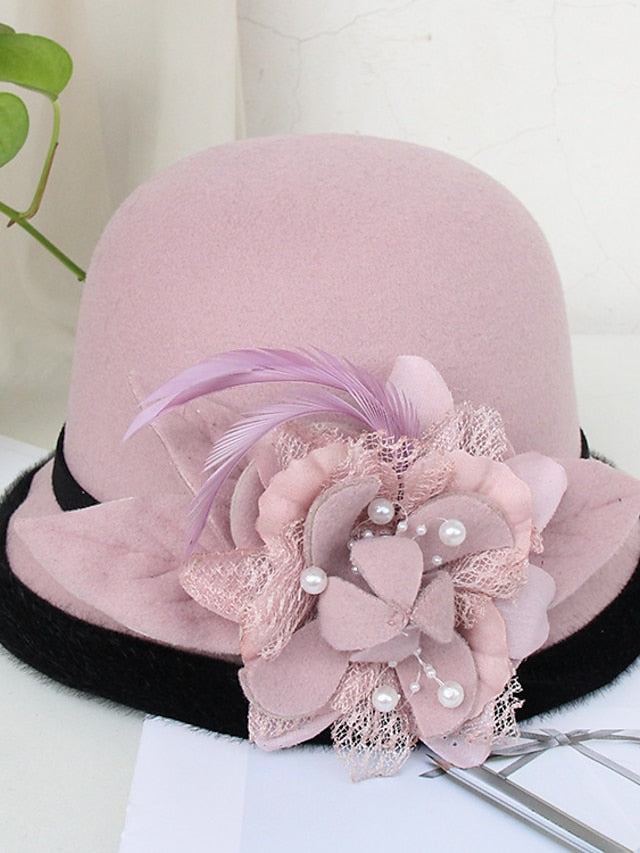 Party Hat Party Wedding Special Occasion Flower Flower Camel White Hat Gray Fall Winter Spring Holiday for Women
