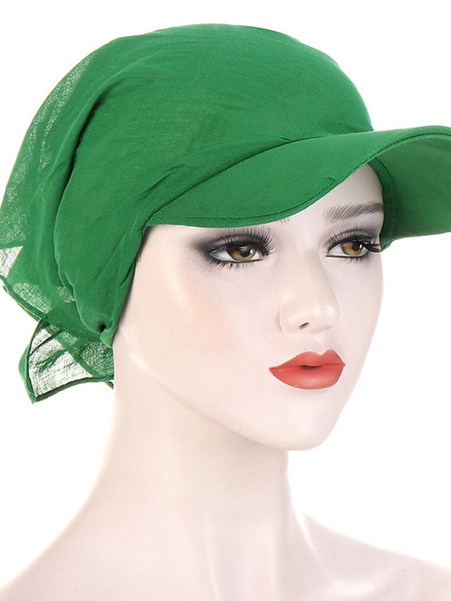 Women Classic Turban Hat Solid Color Outdoor Brim Sunshade Hats Female with Scarf Cap Soft Headscarf Beanie Baseball Cap for Women