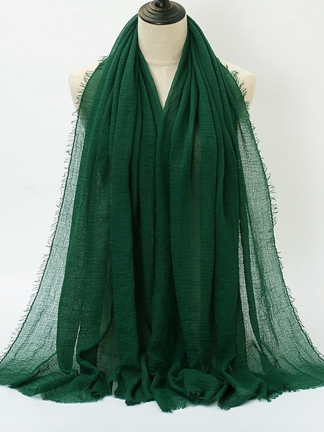 Plain Wrinkle Wrap Cotton Viscose Long Shawl Scarf Women Crinkle Hijab Shawl Muslim Head Hijab Scarf for Women