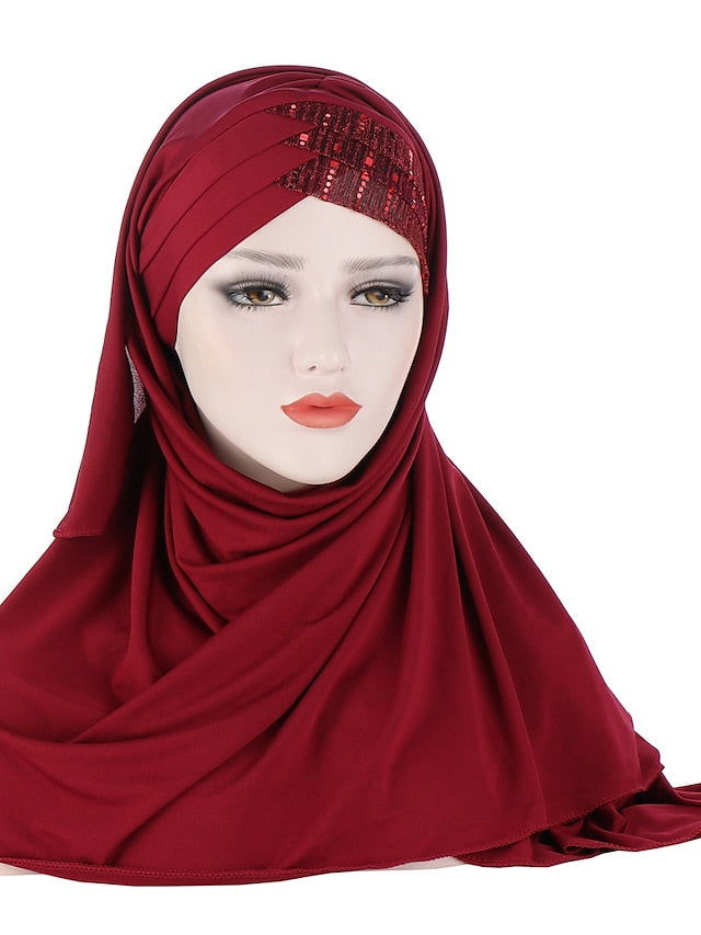 New Muslim Women Cross Soft Sleep Chemo Hat Beanie Women Soft Silk with Sequins Hijab Headwrap Headscarf Turban Hat Cap Headwear for Women