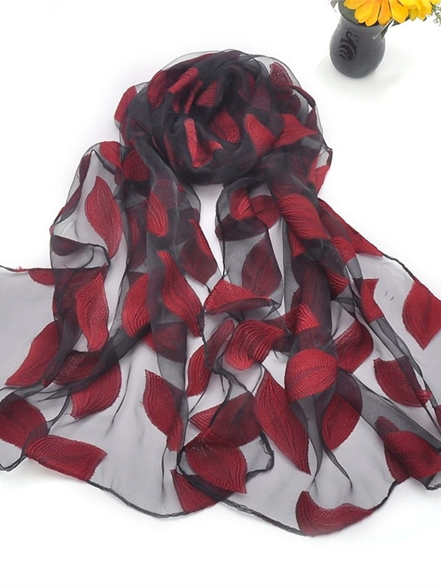 Shawls & Wraps Street Daily Date Wine Green Scarf Florals / Party / Silk / Cute / Fall / Winter for Women