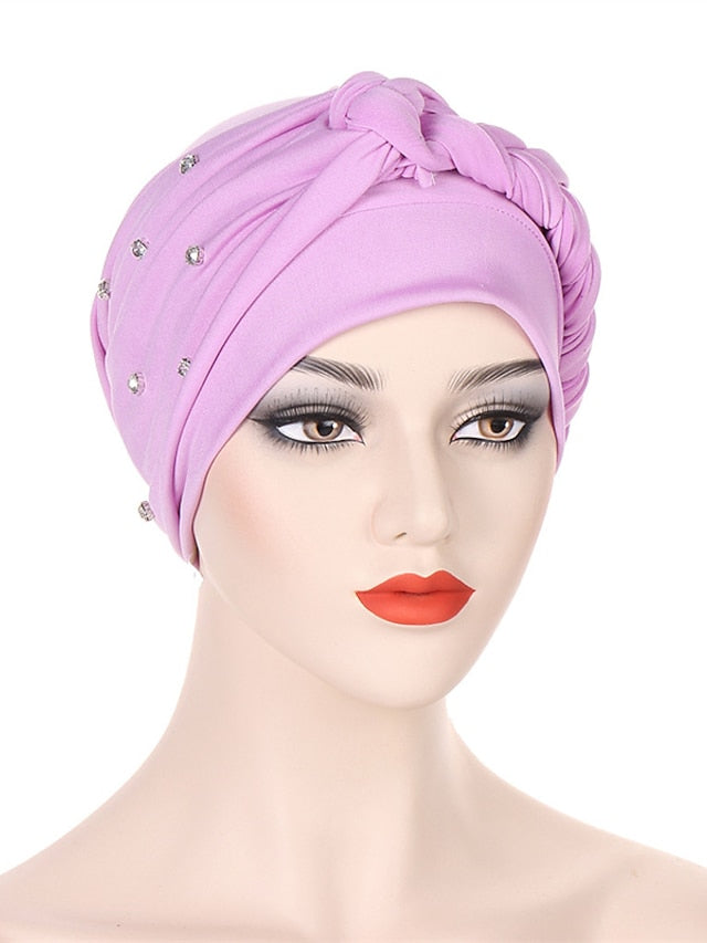 Bling Crystal with Braid Turbans For Women Muslim Turban Cap Islamic Head Wrap Indian Turbante Hat Hair Ready to Wear Hijabs for Women
