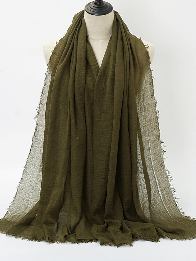 Plain Wrinkle Wrap Cotton Viscose Long Shawl Scarf Women Crinkle Hijab Shawl Muslim Head Hijab Scarf for Women