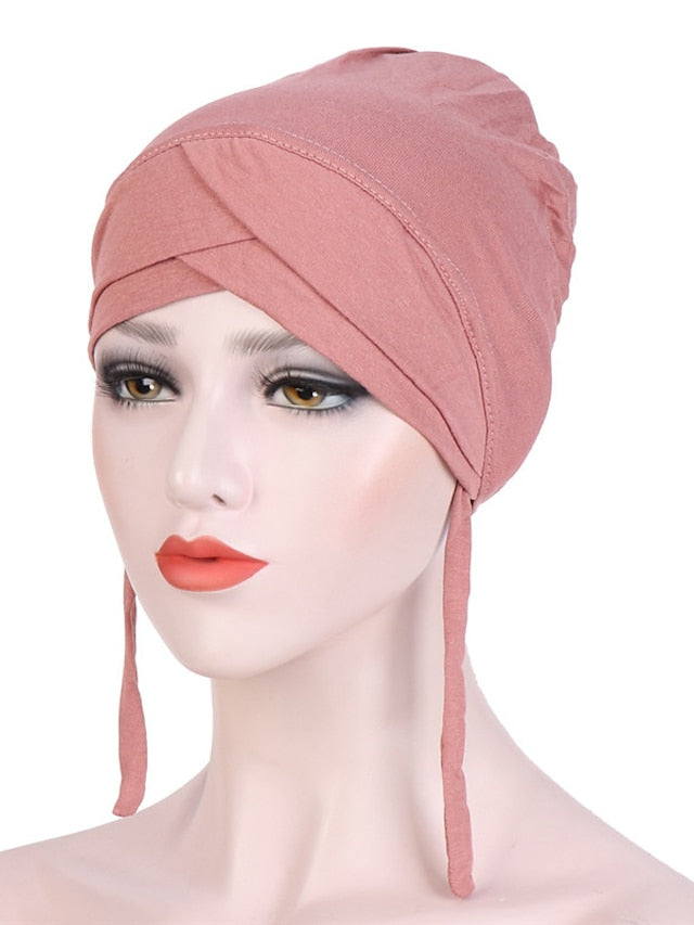 Muslim with Rope Scarf Hat Women Turban Soft Chemo Cap Hair Loss Islamic Headwrap Head Cover Wrap Caps Headwear Dubai Arab Bonnet New for Women
