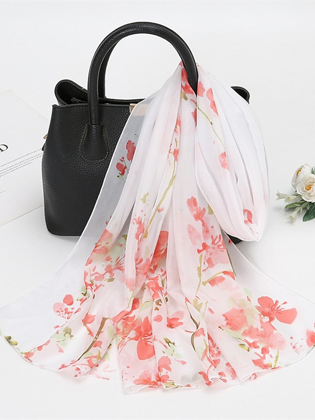 Spring Summer Fashion Floral Thin Style Chiffon Shawl Scarf Lady Print Soft Holiday Beach-up Wrap 150*50Cm for Women