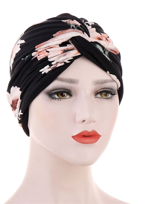 Women Muslim Daily Turban Folding Cross Knotted Hair Scarf Elastic Head Wrap Headwear Bandanas Lady Hair Hats Beanie Hair Loss Accessories for Women