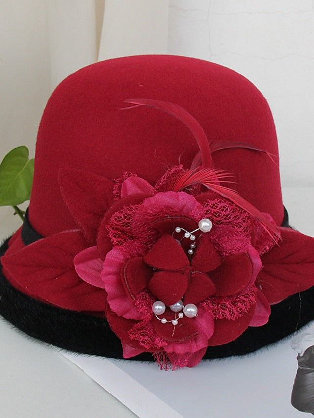 Party Hat Party Wedding Special Occasion Flower Flower Camel White Hat Gray Fall Winter Spring Holiday for Women