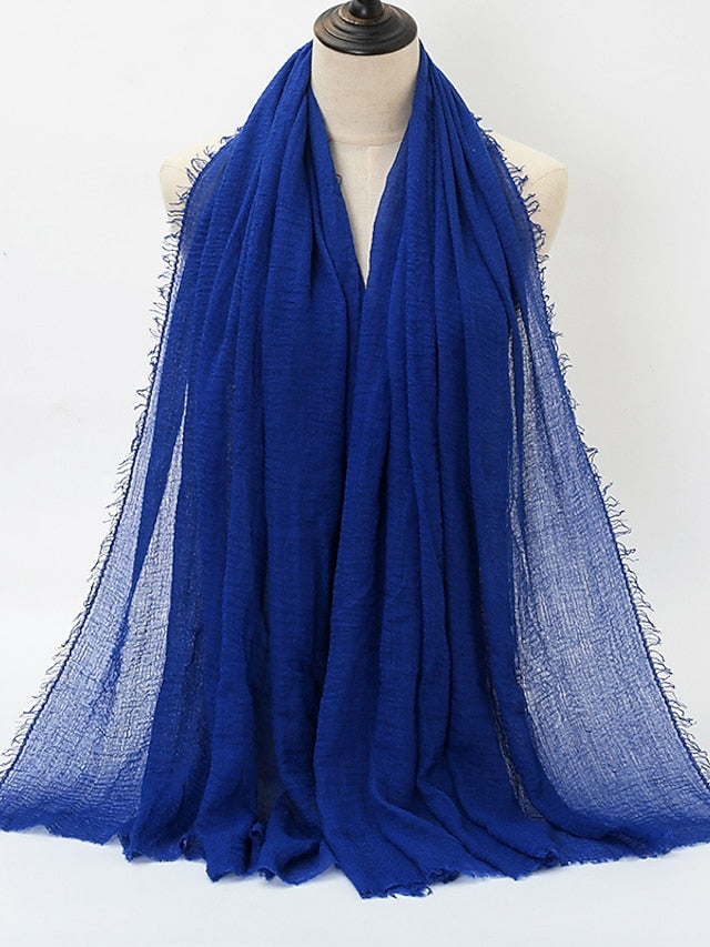 Plain Wrinkle Wrap Cotton Viscose Long Shawl Scarf Women Crinkle Hijab Shawl Muslim Head Hijab Scarf for Women