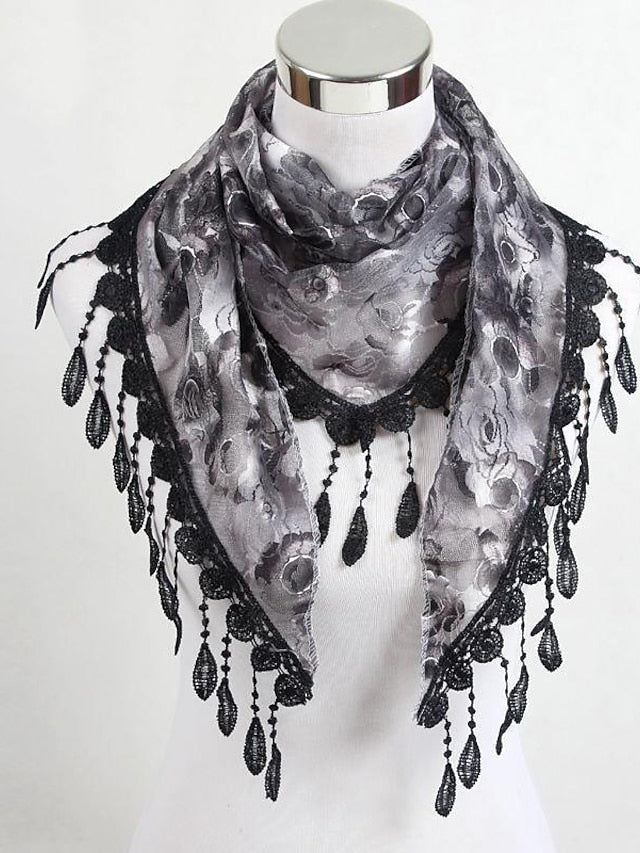 Shawls & Wraps Party Blue Scarf Floral & Long Triangle Tassel Scarf / Basic / Fall / Winter / Spring for Women