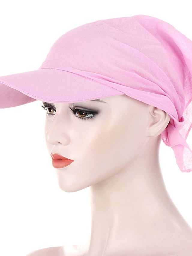 Women Classic Turban Hat Solid Color Outdoor Brim Sunshade Hats Female with Scarf Cap Soft Headscarf Beanie Baseball Cap for Women