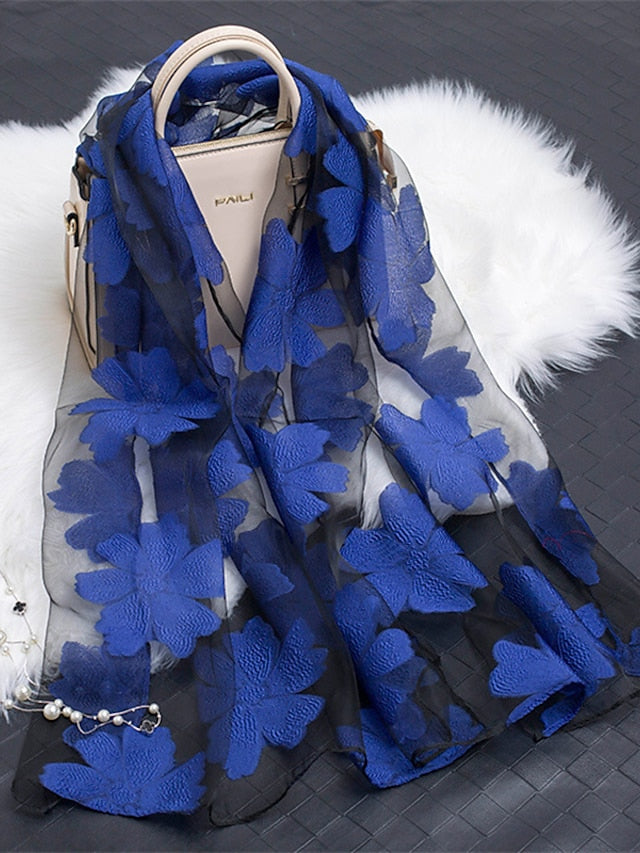 Fashion Women Scarf Summer Thin Breathable Scarves for Lady Shawls and Wraps Organza Hollowed Flowers Beach Stoles Bandana Foulard for Women