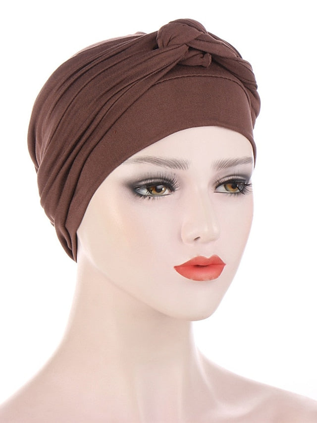 Women Lady Muslim One Half Braid Head Turban Wrap Cover Soft Hat Hair Loss Bonnet Beanies for Women