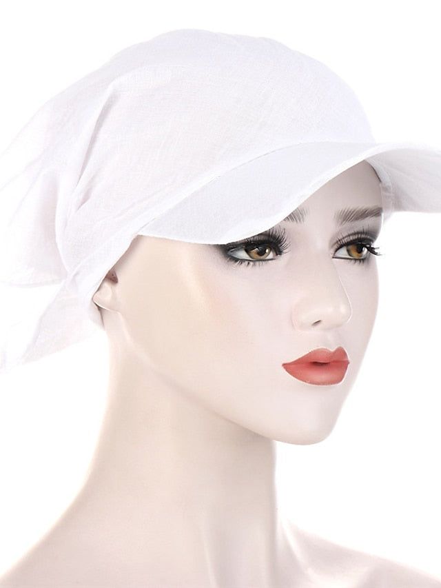 Women Classic Turban Hat Solid Color Outdoor Brim Sunshade Hats Female with Scarf Cap Soft Headscarf Beanie Baseball Cap for Women