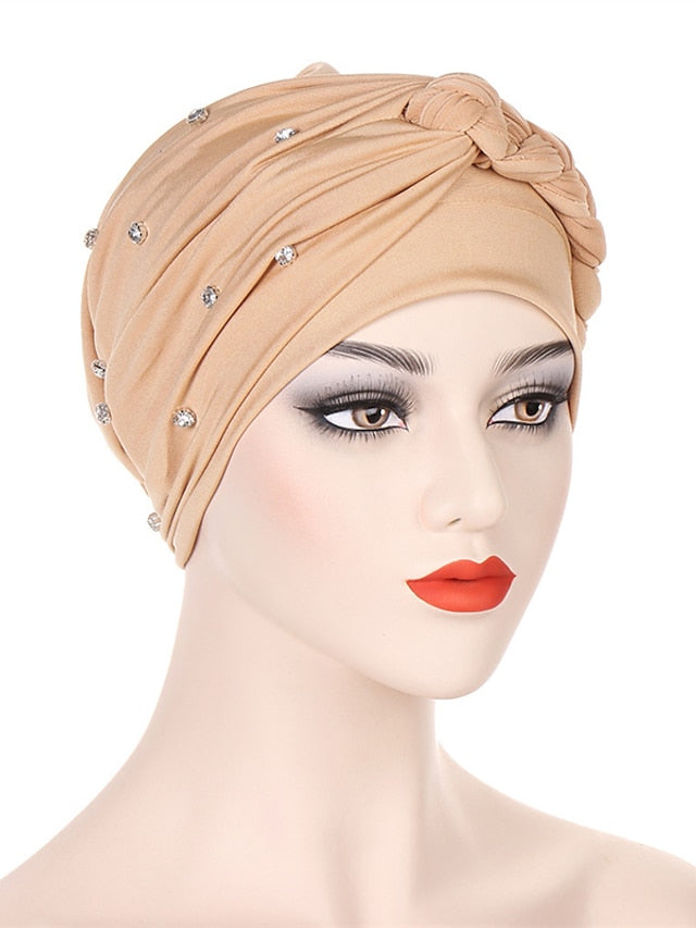 Bling Crystal with Braid Turbans For Women Muslim Turban Cap Islamic Head Wrap Indian Turbante Hat Hair Ready to Wear Hijabs for Women