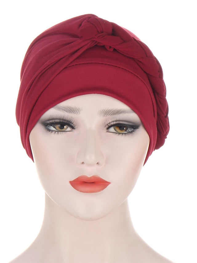 Women Lady Muslim One Half Braid Head Turban Wrap Cover Soft Hat Hair Loss Bonnet Beanies for Women
