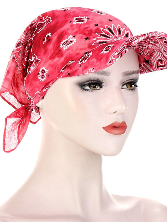 Women Bandana Scarf Cap Sunscreen Hedging Cap Printed Brim Baseball Cap Colorful Sunshade Hooded Scarf Headpiece Headscarf Baseball Hat for Women