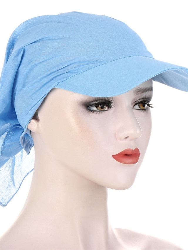 Women Classic Turban Hat Solid Color Outdoor Brim Sunshade Hats Female with Scarf Cap Soft Headscarf Beanie Baseball Cap for Women