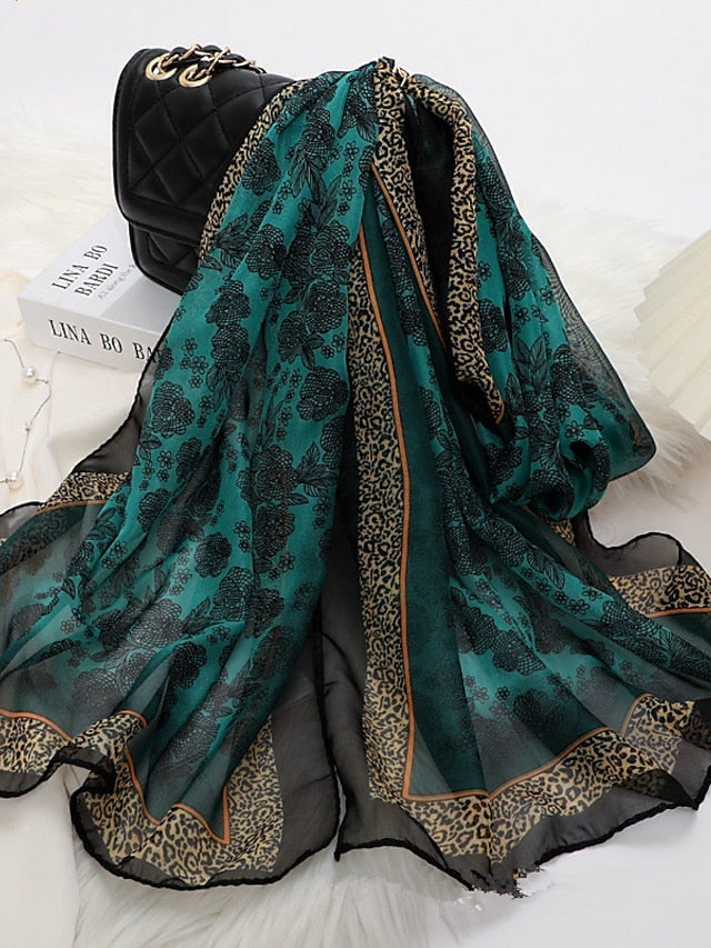 Scarves Daily Holiday Flowers Polyester Bohemia Vintage Retro Warm Casual / Daily 1 PC for Women