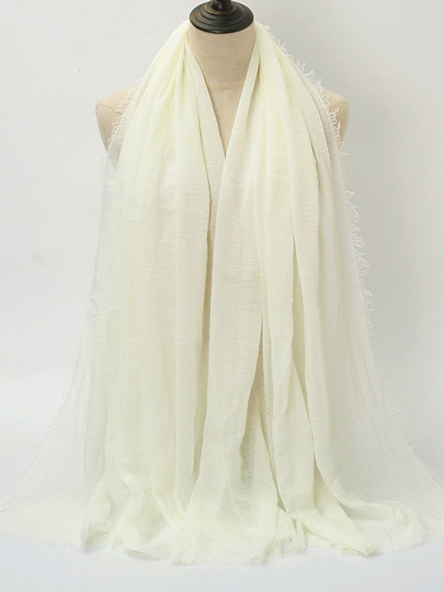 Plain Wrinkle Wrap Cotton Viscose Long Shawl Scarf Women Crinkle Hijab Shawl Muslim Head Hijab Scarf for Women
