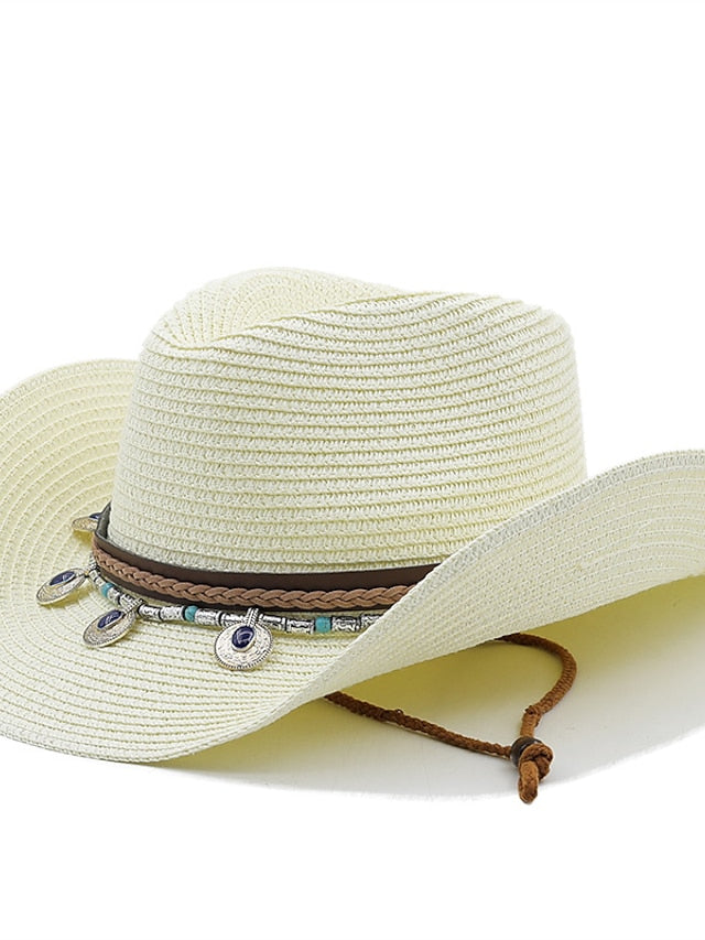 Black White Cowboy Hat Panama Jazz Straw Hat Summer Vacation Beach Hat Women Men Fashion Outdoor Sun Hat for Women