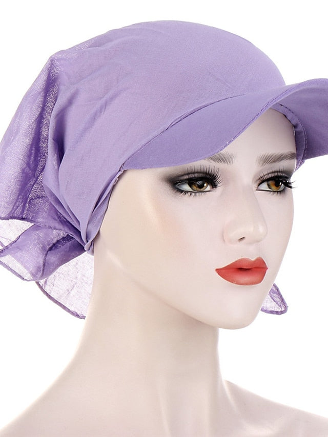 Women Classic Turban Hat Solid Color Outdoor Brim Sunshade Hats Female with Scarf Cap Soft Headscarf Beanie Baseball Cap for Women